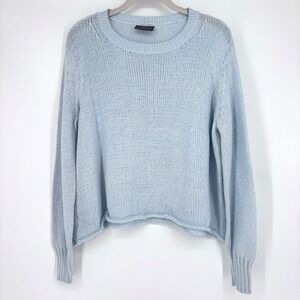 Wooden Ships Open Knit Sweater Sz S/M Blue Cotton Blend Lightweight Crew Night